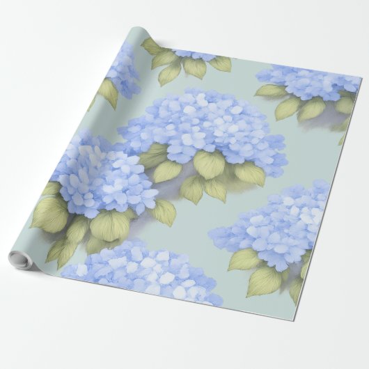 Papier Cadeau Blue Hydrangea Floral Wrapping Paper – Boutique (Déroulé)