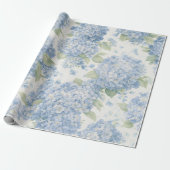 Papier Cadeau Blue Hydrangea Flower Blooms Gift Wrap (Déroulé)