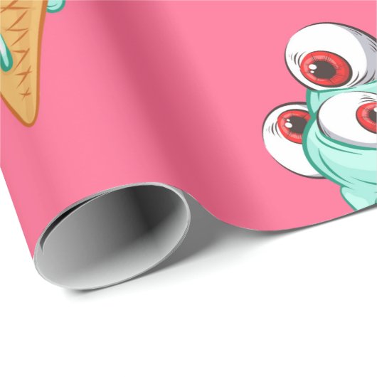 Papier Cadeau Blue ice cream with eyes. Pink background. Seamles (Coin rond)