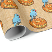 Papier Cadeau Blue Indian Ringneck on Pumpkin Halloween (Coin rond)