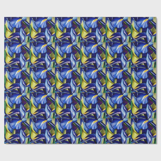 Papier Cadeau Blue Iris fleurs d'aquarelle d'art (Plat)