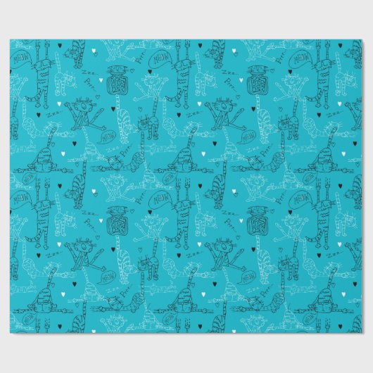 Papier Cadeau Blue Kitty Kat Antics (Plat)
