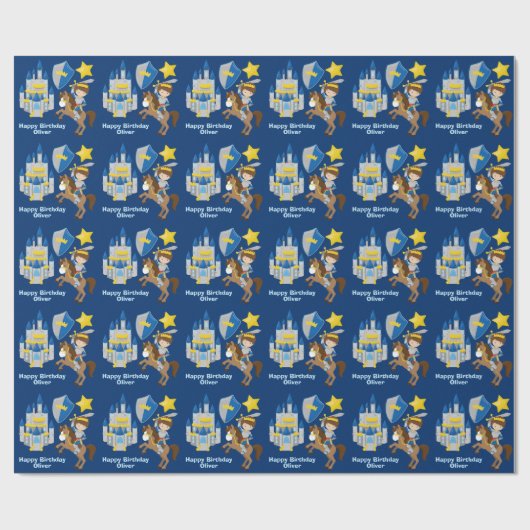 Papier Cadeau Blue Knight Renaissance Faire Anniversaire de enfa (Plat)