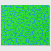 Papier Cadeau Blue Lime Lemon Pattern with Neon Green Background (Plat)