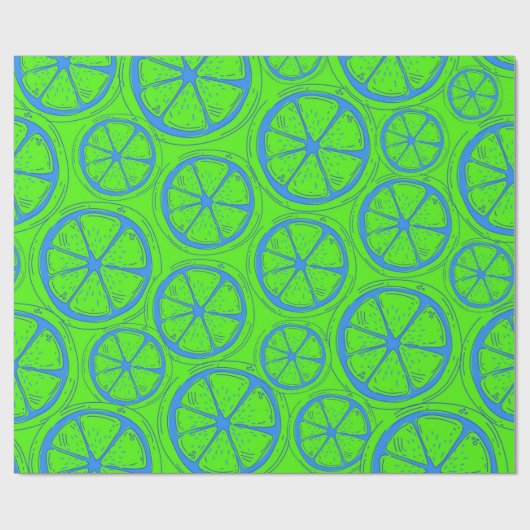Papier Cadeau Blue Lime Lemon Pattern with Neon Green Background (Plat)