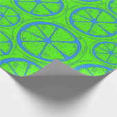 Papier Cadeau Blue Lime Lemon Pattern with Neon Green Background (Coin)