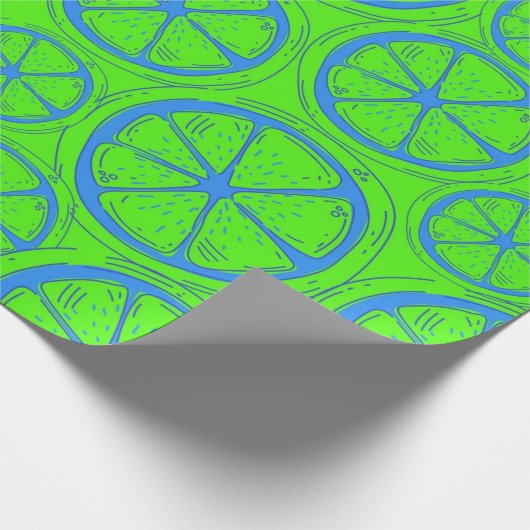 Papier Cadeau Blue Lime Lemon Pattern with Neon Green Background (Coin)