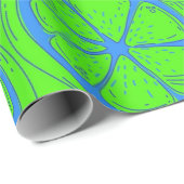 Papier Cadeau Blue Lime Lemon Pattern with Neon Green Background (Coin rond)