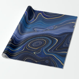 Papier Cadeau Blue Malachite Golden Accents Luxury Chic Gemstone