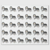 Papier Cadeau Blue Merle Rough Collie mignon Motif de dessin (Plat)