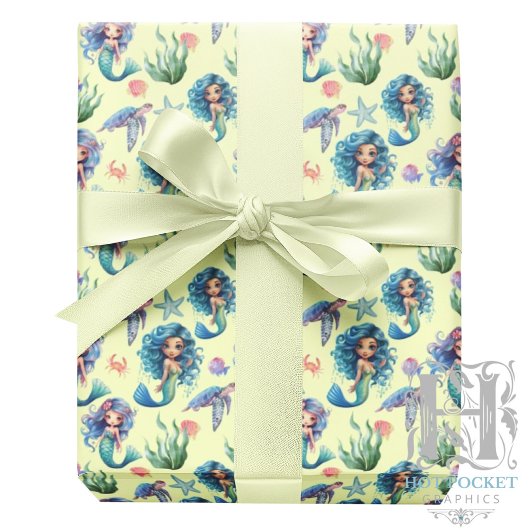 Papier Cadeau Blue Mermaid Wrapping Paper in Yellow