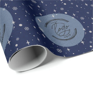 Papier Cadeau Blue Merry Christmas Business Logo Flocon de neige