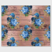 Papier Cadeau Blue Navy Rose Bois Rustique Floral Fête des marié (Plat)
