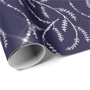 Papier Cadeau Blue Navy Sparkrel Floral Silver Diamonds