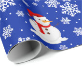Papier Cadeau Blue noël Snowman Snowflakes Wrapper Papier (Coin rond)