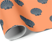 Papier Cadeau blue on orange scallop shelled wrapping paper (Coin rond)