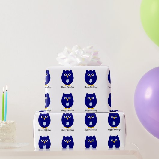 Papier Cadeau Blue Owl Design Birthday Gift (Cadeaux de fête)