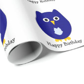 Papier Cadeau Blue Owl Design Birthday Gift (Coin rond)