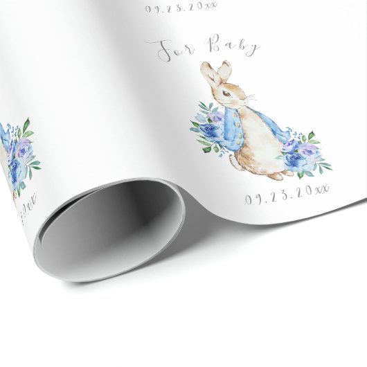 Papier Cadeau Blue Peter Rabbit Pour Baby shower Script Bébé (Coin rond)