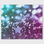 Papier Cadeau Blue & Purple Bokeh Faux Parties scintillant & Éto (Plat)