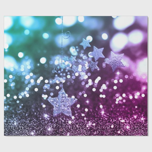 Papier Cadeau Blue & Purple Bokeh Faux Parties scintillant & Éto (Plat)