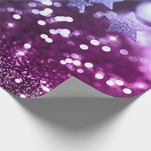Papier Cadeau Blue & Purple Bokeh Faux Parties scintillant & Éto (Coin)