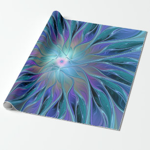 Papier Cadeau Blue Purple Flower Dream Abstrait Fractal Art