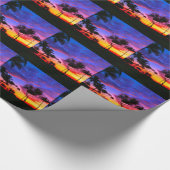 Papier Cadeau Blue Red Sunset Exotic Hawaiian Beach Palm Trees (Coin)