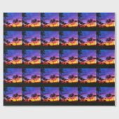 Papier Cadeau Blue Red Sunset Exotic Hawaiian Beach Palm Trees (Plat)