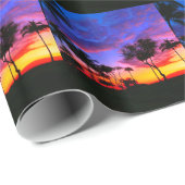 Papier Cadeau Blue Red Sunset Exotic Hawaiian Beach Palm Trees (Coin rond)