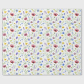 Papier Cadeau Blue Red Watercolor Wildflower (Plat)