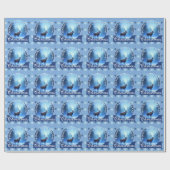 Papier Cadeau Blue Reindeer Snowflakes Christmas (Plat)