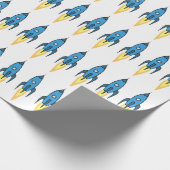 Papier Cadeau Blue Retro Rocket Ship Outer Space Birthday Boy (Coin)