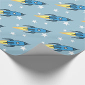 Papier Cadeau Blue Retro Rocket Ship Outer Space Birthday Boy (Coin)