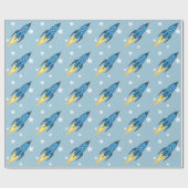Papier Cadeau Blue Retro Rocket Ship Outer Space Birthday Boy (Plat)