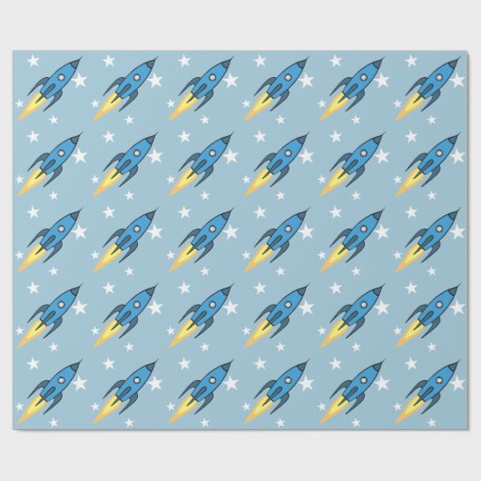 Papier Cadeau Blue Retro Rocket Ship Outer Space Birthday Boy (Plat)
