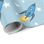 Papier Cadeau Blue Retro Rocket Ship Outer Space Birthday Boy (Coin rond)
