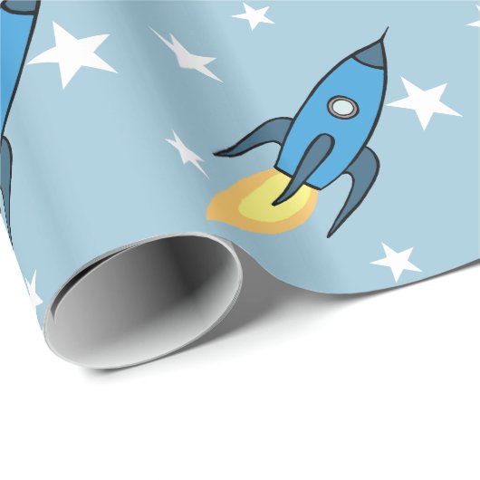 Papier Cadeau Blue Retro Rocket Ship Outer Space Birthday Boy (Coin rond)