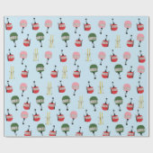 Papier Cadeau Blue Retro Ski Ascenseur Gondola Ski d'hiver (Plat)