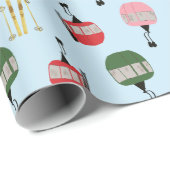 Papier Cadeau Blue Retro Ski Ascenseur Gondola Ski d'hiver (Coin rond)