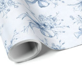 Papier Cadeau Blue Ribbons and Bows Toile Coquette Pattern  (Coin rond)