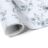 Papier Cadeau Blue Ribbons and Bows Toile Coquette Pattern (Coin rond)