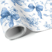 Papier Cadeau Blue Ribbons and Bows Toile Coquette Pattern  (Coin rond)