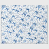 Papier Cadeau Blue Ribbons and Bows Toile Coquette Pattern  (Plat)