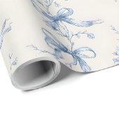 Papier Cadeau Blue Ribbons and Bows Toile Coquette Pattern (Coin rond)