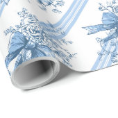 Papier Cadeau Blue Ribbons and Bows Toile Coquette Pattern  (Coin rond)
