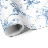 Papier Cadeau Blue Ribbons and Bows Toile Coquette Pattern (Coin rond)