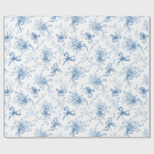 Papier Cadeau Blue Ribbons and Bows Toile Coquette Pattern (Plat)