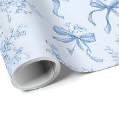 Papier Cadeau Blue Ribbons and Bows Toile Coquette Pattern (Coin rond)