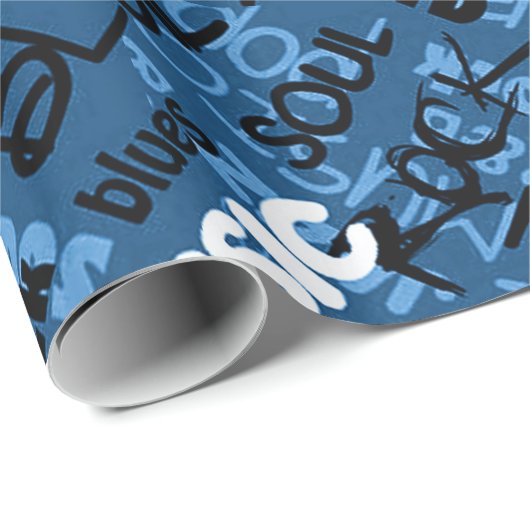 Papier Cadeau Blue Rock Pop R & B Music Text (Coin rond)